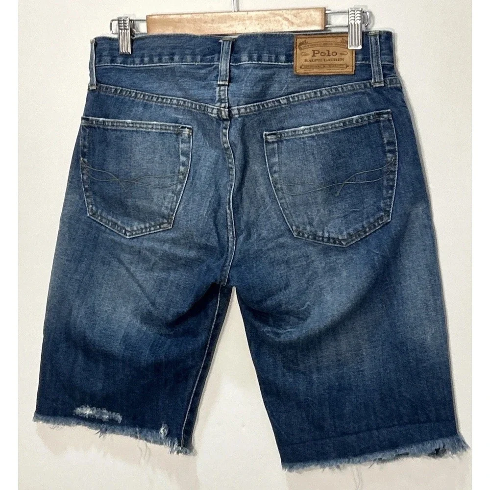 Mens Polo Ralph Lauren Classic Fit Jean Shorts Jorts Blue Denim Frayed Hem Sz 29